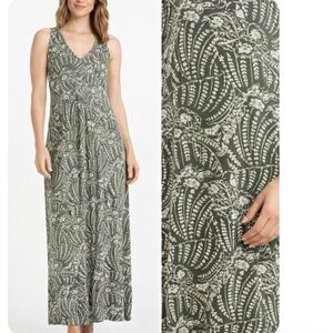 Pact Organic Cotton Green Floral Sleeveless Midi Dress Size M Sustainable Casual